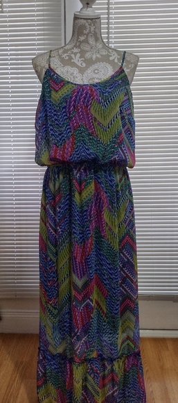Emma & Michele Dresses & Skirts - MULTI COLORED CHIFFON STRAPPY MAXI DRESS